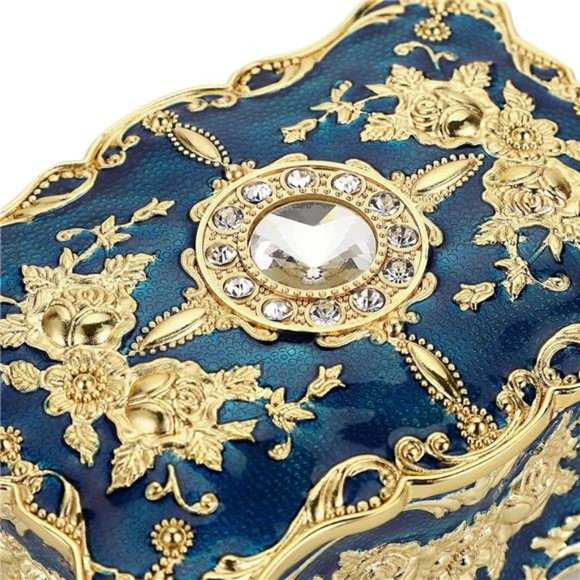 Vintage Jewelry Box, Small Enameled Trinket Box Organizer, 3.7x 2.7x 2 inch - Picture 6 of 7